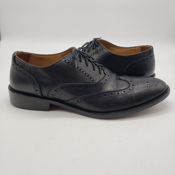 Barneys New York Shoes Men US 10 Black Wingtip Brogue Oxford Made Italy Lace Up - Picture 1 of 12